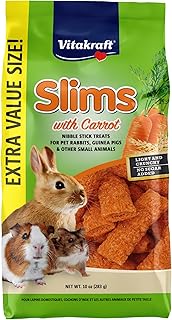 Vitakraft Slims Carrot Small Animal Treats – Light, Healthy Food Bites - Crispy Carrot Treats for Rabbits, Guinea Pigs, Hamsters & Chinchillas (10oz)