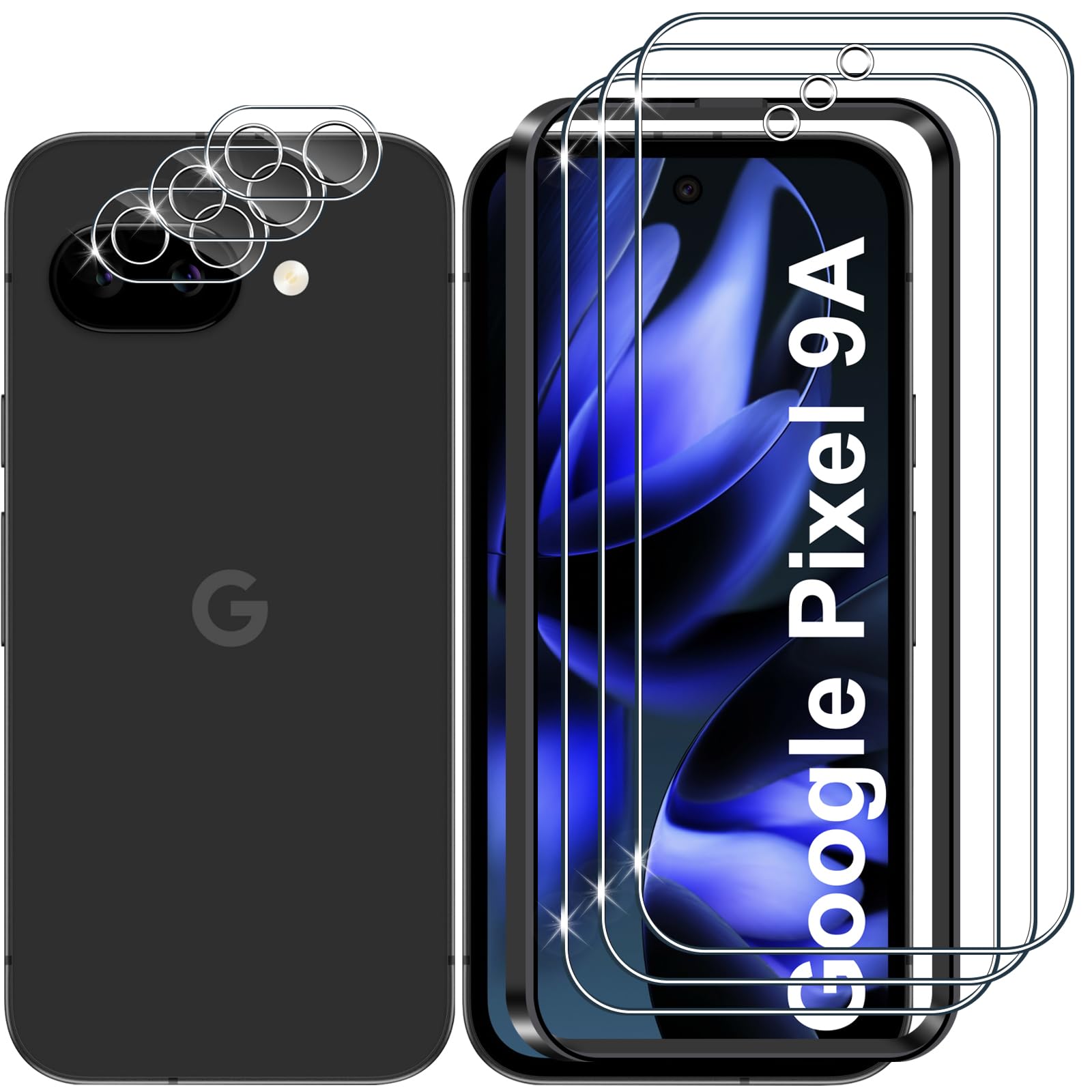 Lutree for Google Pixel 9A Tempered Glass, 3+3 Pieces Screen Protector + Camera 