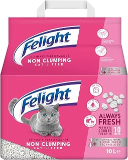 Felight | Non-Clumping Cat Litter with Antibacterial Silverfresh Technology | Prevents Odours for up to 10 Days | Made in the UK (10L Bag)