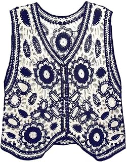 Women Hollow Knit Crochet Floral V Neck Vest Waistcoat Cropped Cardigan French Loose Sleeveless Outwear for Jack