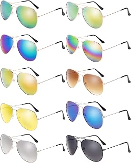 10 Pack Aviators Sunglasses Mirrored Flat Lens Sunglasses Adults