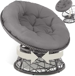 tectake®, Round Rattan Swivel Armchair, Comfortable Cushion, Outdoor Chair, Garden, Terrace, Stable and Durable, Great Comfort, Suitable for Balcony and Garden, Grey