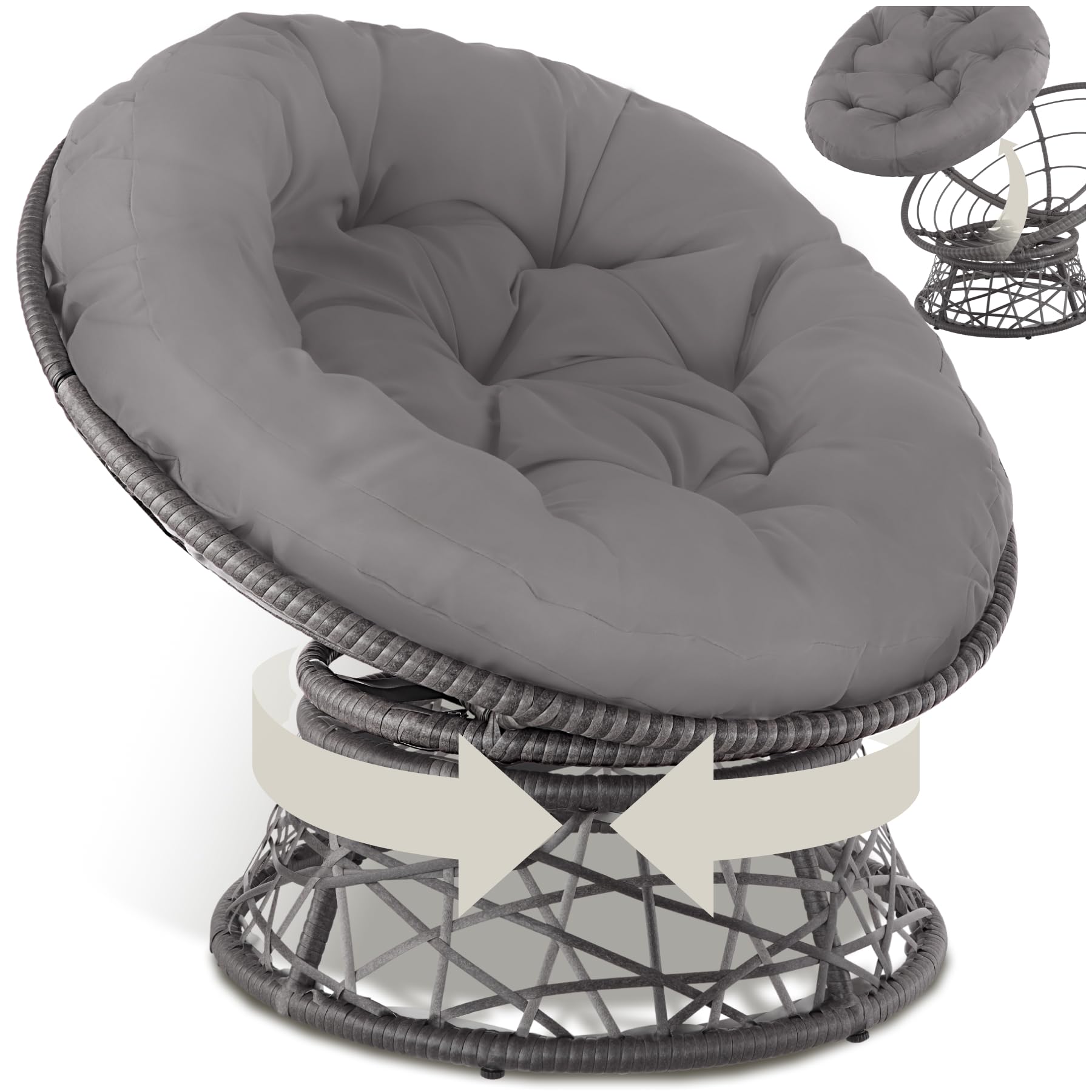 tectake®, Round Rattan Swivel Armchair, Comfortable Cushion, Outdoor Chair, Gard