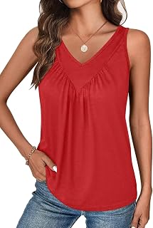 Bliwov Womens Tank Tops V Neck Ruched Workout Clothes Loose Fit Casual Sleeveless Beach Vacation Outfits Trendy Fall Blouses