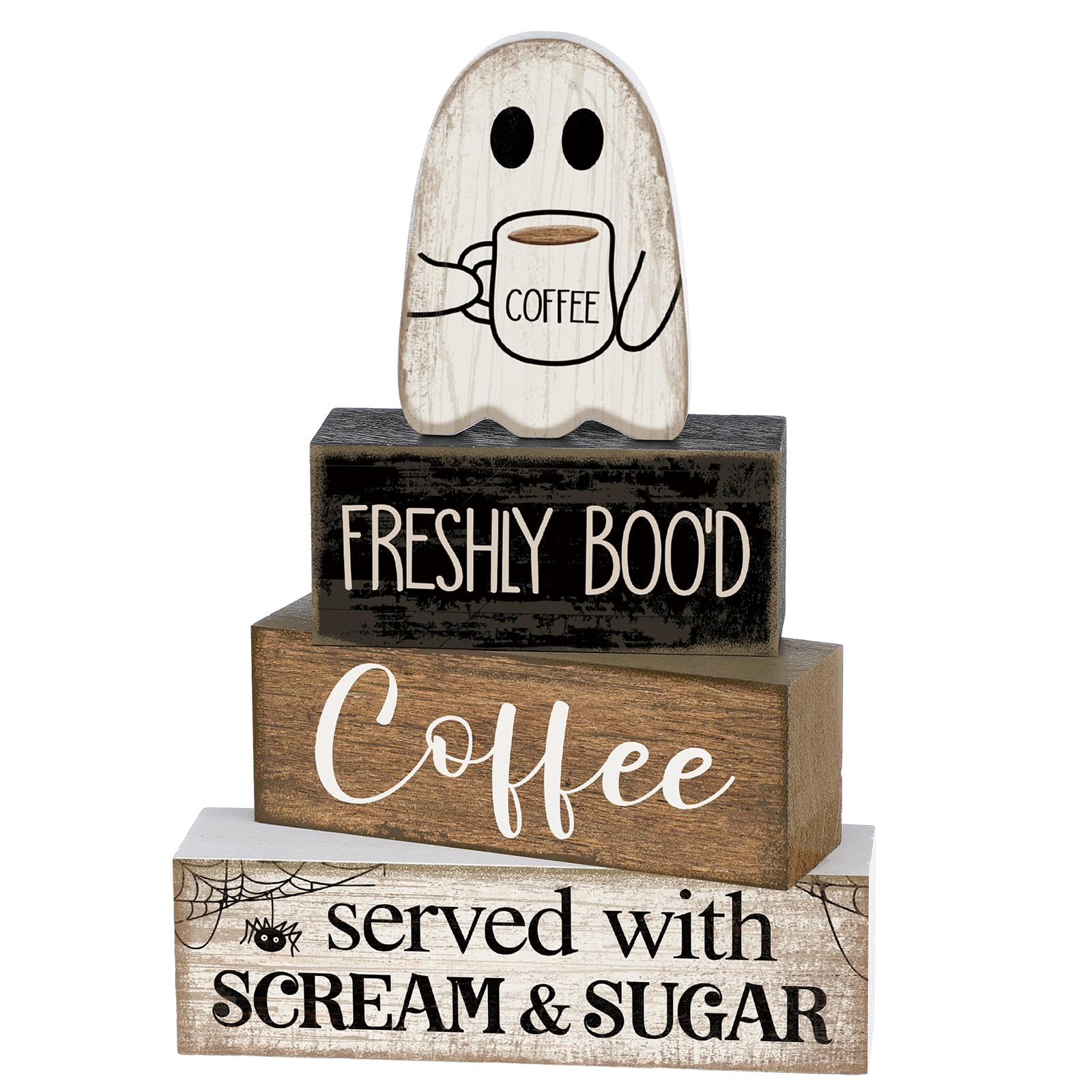 Lineshading 4 Pcs Halloween Coffee Table Decor Wooden Ghost Coffee Bar Sign | St