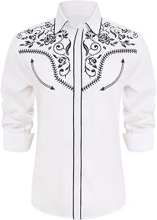 Men's Western Cowboy Shirt Embroidered Long Sleeve Button Down Shirt