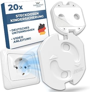 Hoffenbach 20 x Socket Child Lock - Socket Lock with Twist Mechanism - Protection for Babies & Children - Socket Protection Prevents Accidents & Electric Shock - Socket Child Protection - White