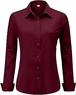 hearain Soft Wrinkle-Free Women's Button Down Dress Shirts Long Sleeve Work Blouses Casual Tops XXS-6XL Regular Petite Tall