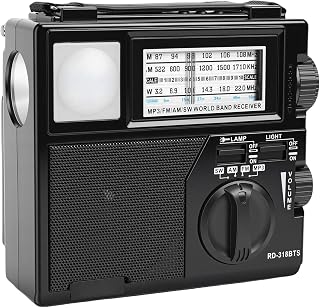 Denash AM FM SW Radio, Solar Battery Operated USB Rechargeable Portable Radio, with Bluetooth Speaker Flashlight for Home Outdoor Camping Emergency