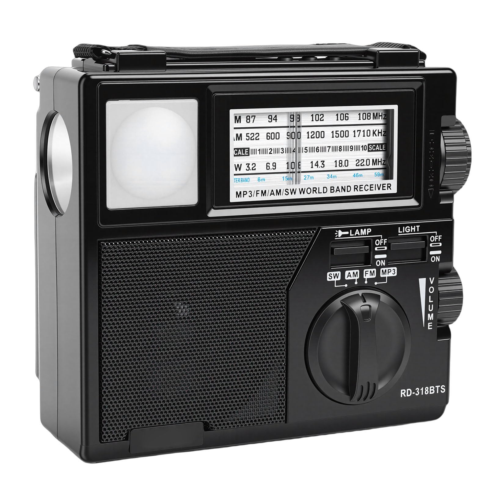 Denash AM FM SW Radio, Solar Battery Operated USB Rechargeable Portable Radio, w