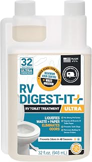 Unique RV Toilet Treatment, RV Digest-It Ultra Liquid, 32 Uses | Strong easy-measure liquid controls odors & quickly digests waste/toilet paper; routine RV holding tank treatment, 32 oz