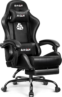 N-GEN GAMING Gaming Chair with Footrest, Lumbar, High-Back, All Black