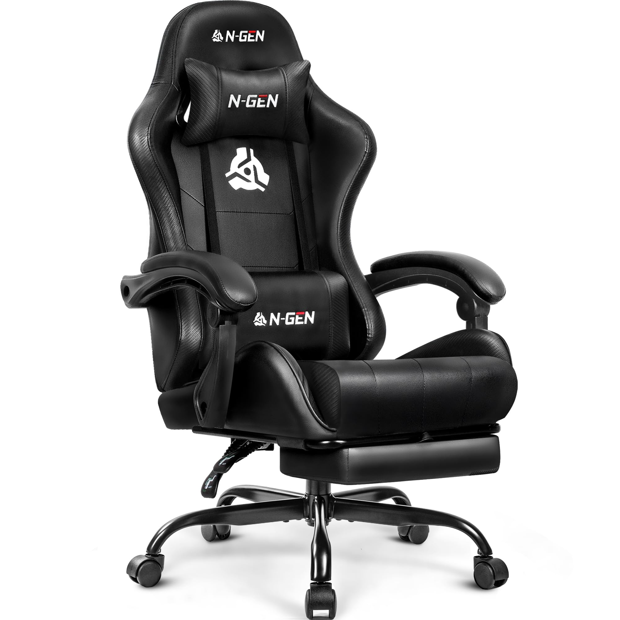N-GEN GAMING Gaming Chair with Footrest, Lumbar, High-Back, All Black