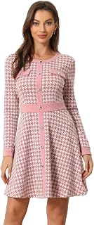 Allegra K Women's Houndstooth Plaid A-Line Elegant Business Work Dress