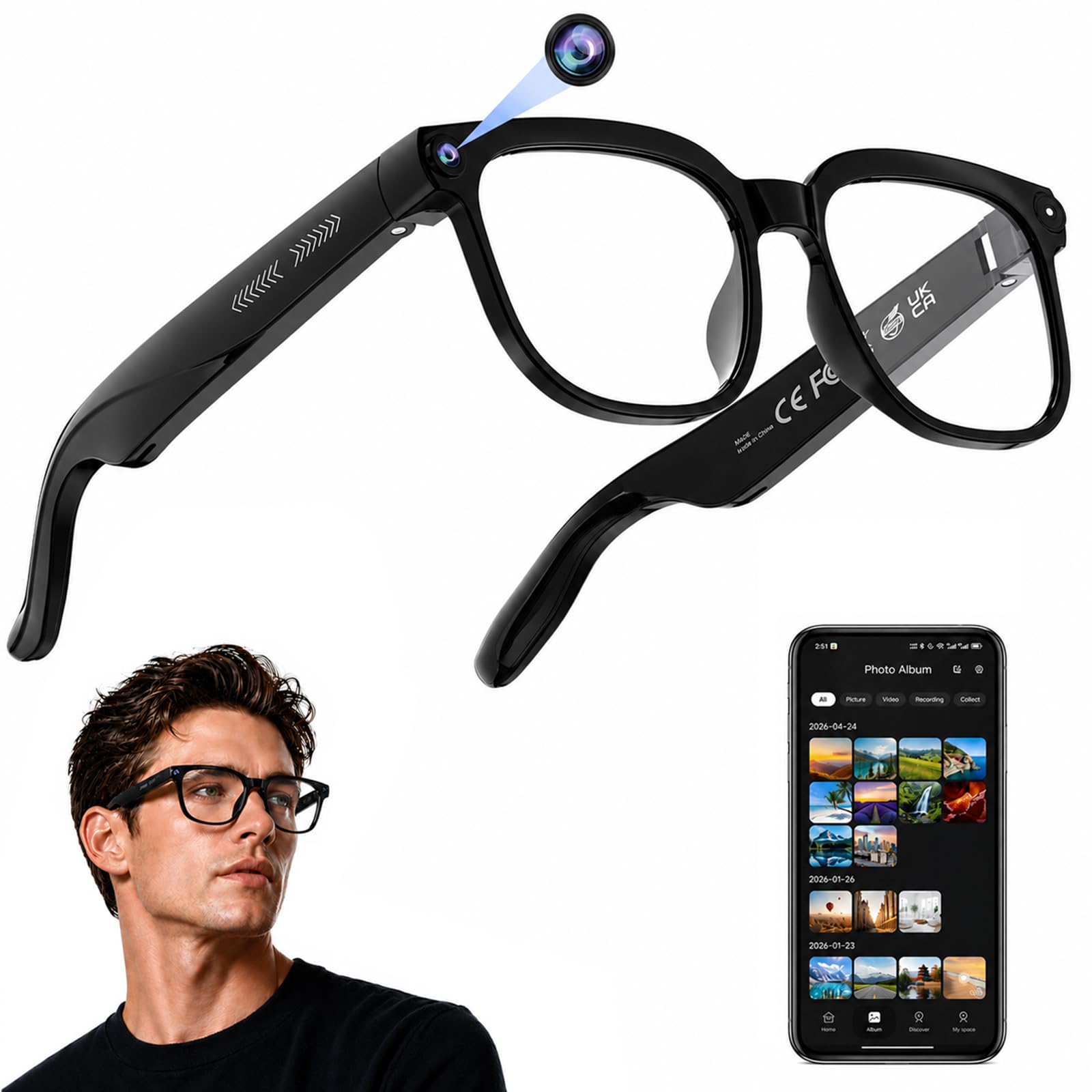 AI Smart Glasses with Camera, 4K Video, Real-Time Translation, AI Assistant | Ob