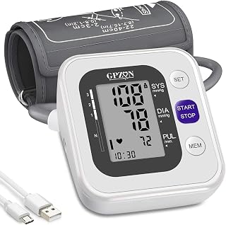 GPZON Tensiomètre Électronique Professionnel Pour Le Haut du Bras, Manchette ajustable 22cm-42cm, Mémoire 2x120, Blanc