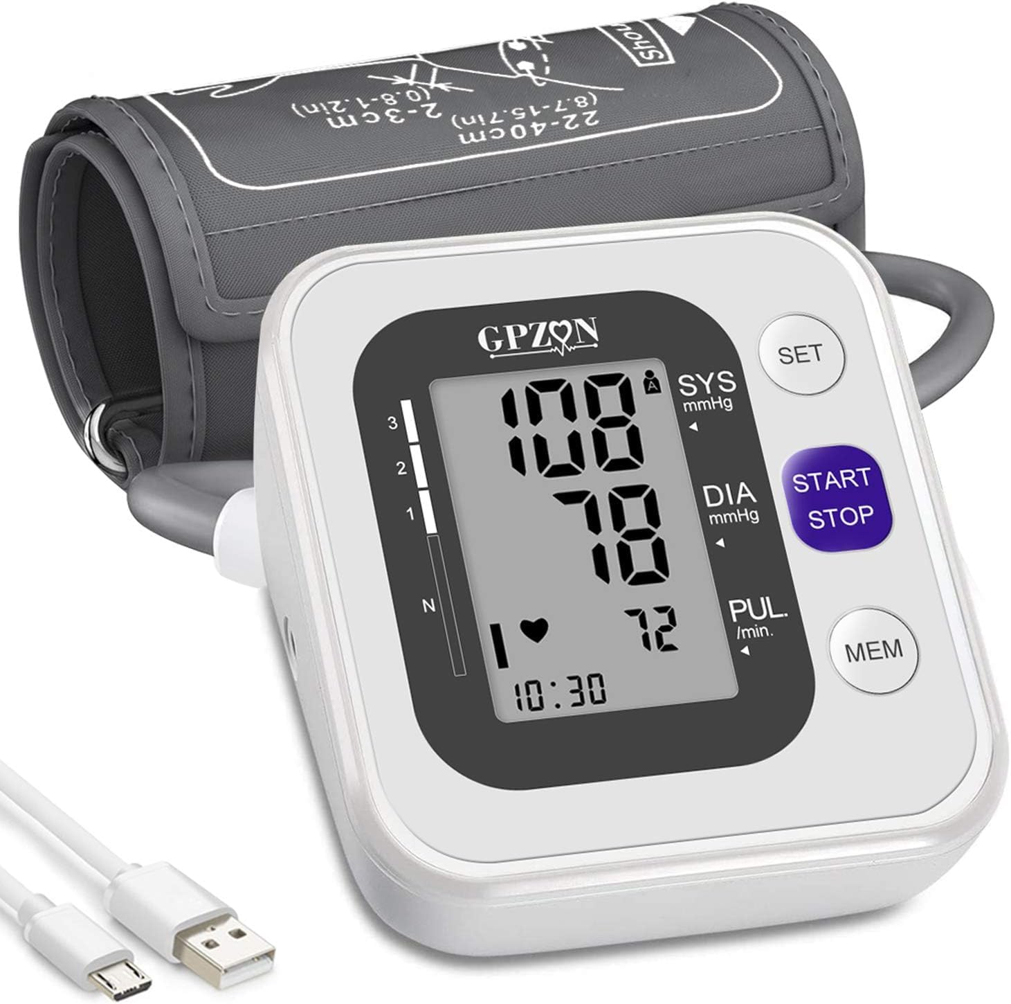 GPZON Professional Electronic Upper Arm Blood Pressure Monitor, Adjustable Cuff 
