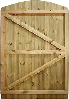 Arch Top Wooden Garden Gate, 6ft x 4ft Tongue & Groove Fully Framed Door | 180cm High x 120cm Wide, Heavy Duty, Interlocked Treated Timber, Paintable, Pedestrian Rear Gate, for Home Side Entrance