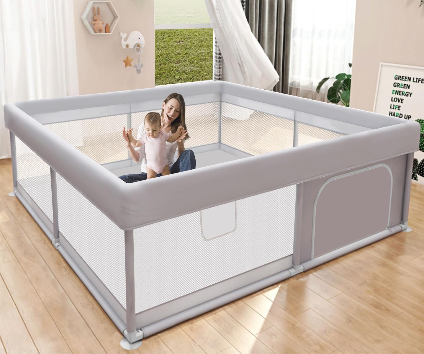 Hiaksedt Baby Playpen 50x50 Inch, Play Pens for Babies and Toddlers | Baby Fence
