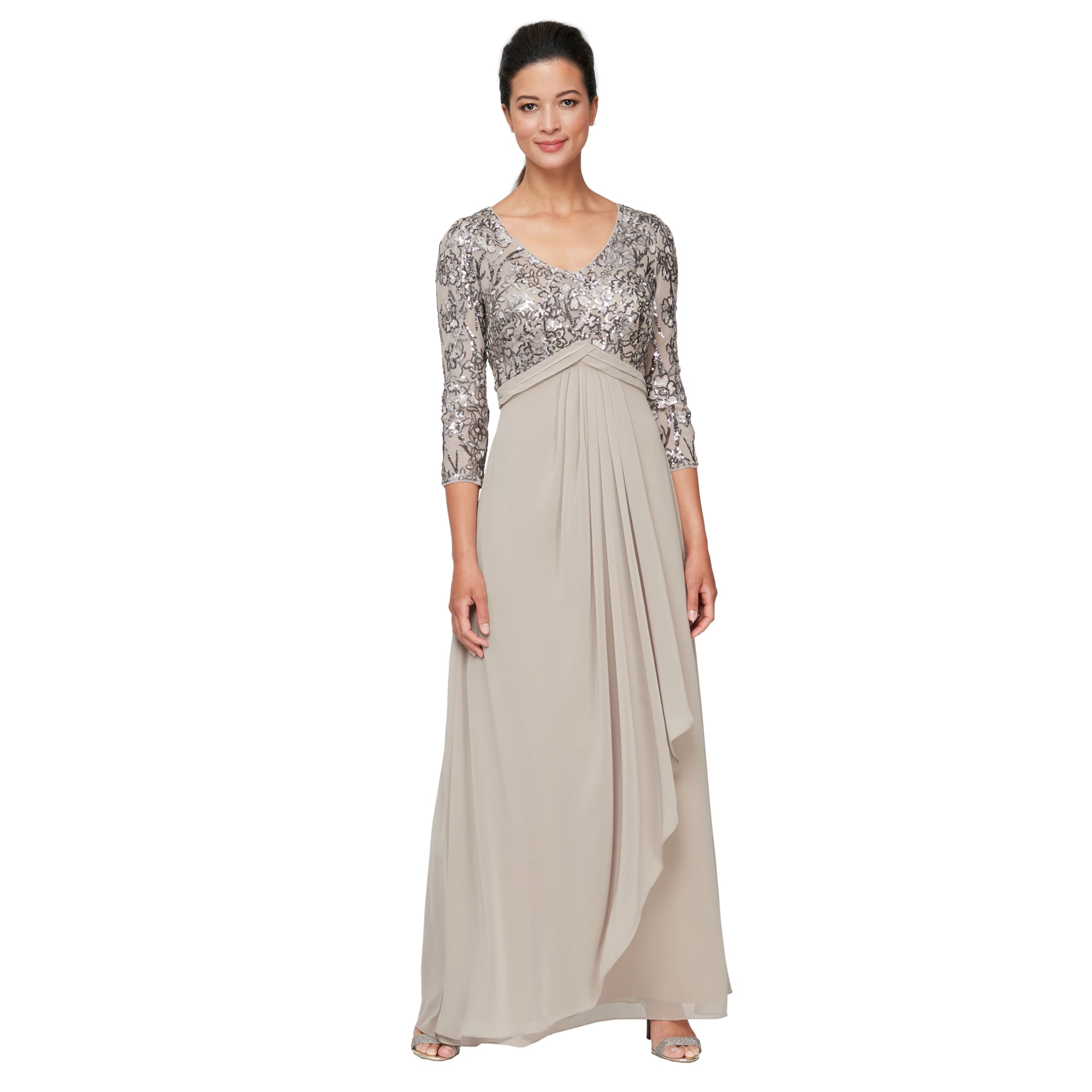 Alex Evenings Women's Long Lace Top Empire Waist Dress for Special Occasions