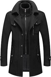 INVACHI Men's Wool Blend Winter Trench Coat, Single Breasted Pea Coat