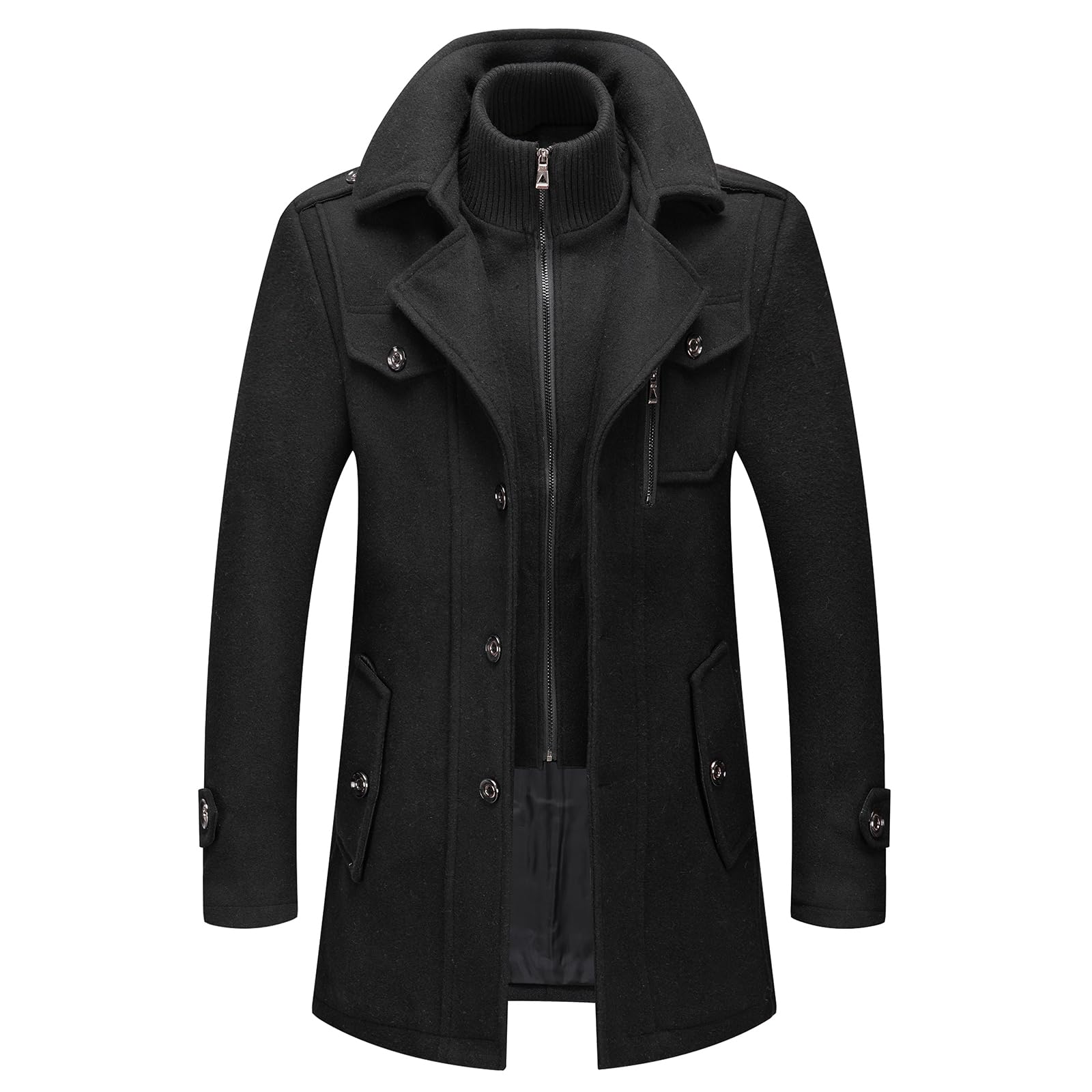 INVACHI Men's Wool Blend Winter Trench Coat, Single Breasted Pea Coat