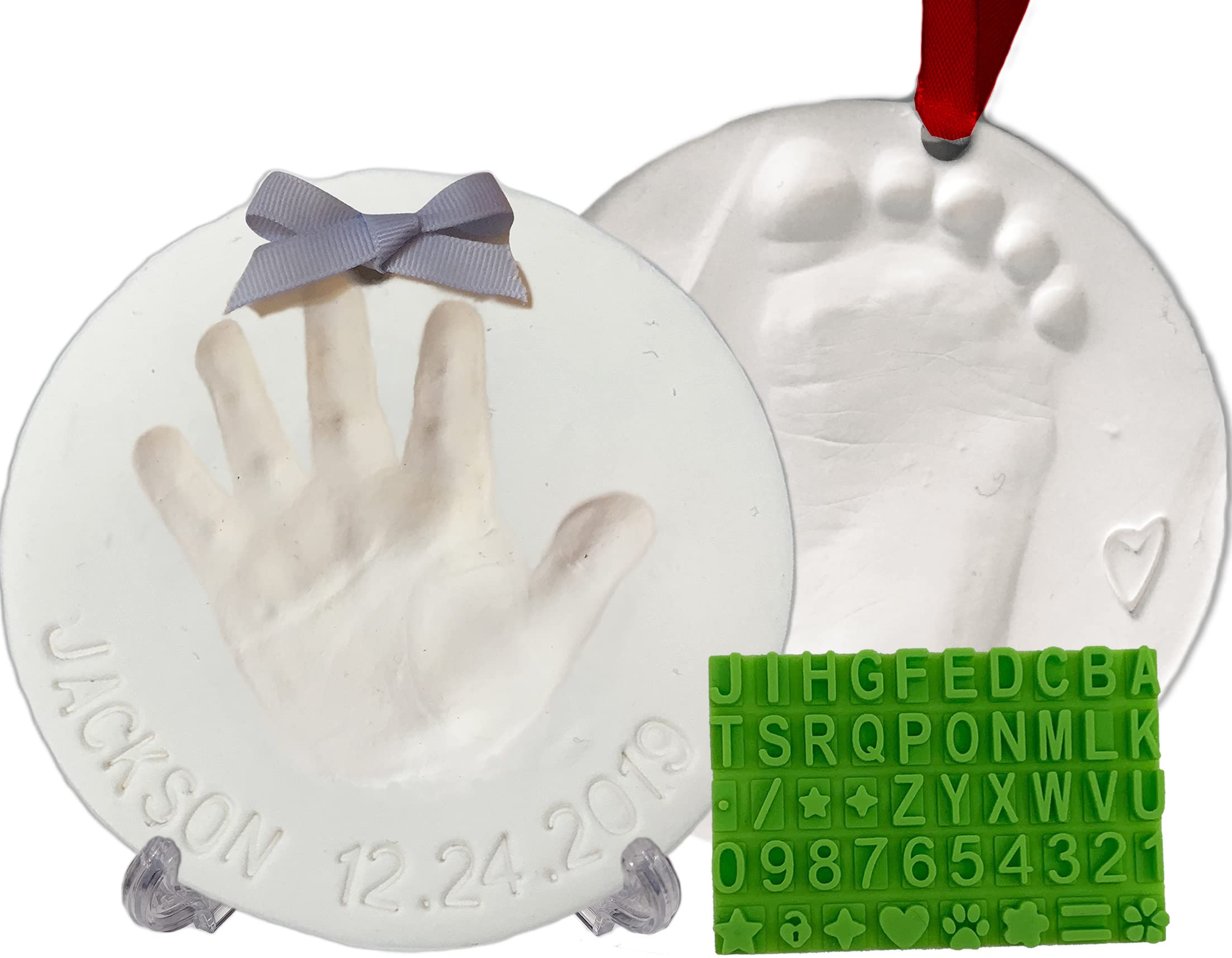 Baby Handprint Footprint Keepsake Ornament Kit (Makes 2) - Bonus Stencil for Per