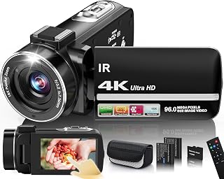 4K Video Camera Camcorder 96MP Vlogging Camera for YouTube and Beginners | 3.0" 270° Touch Screen,Night Vision,18x Digital Zoom,Remote Control,32GB Card & 2 Batteries,Creator Combo for Beginners Teens