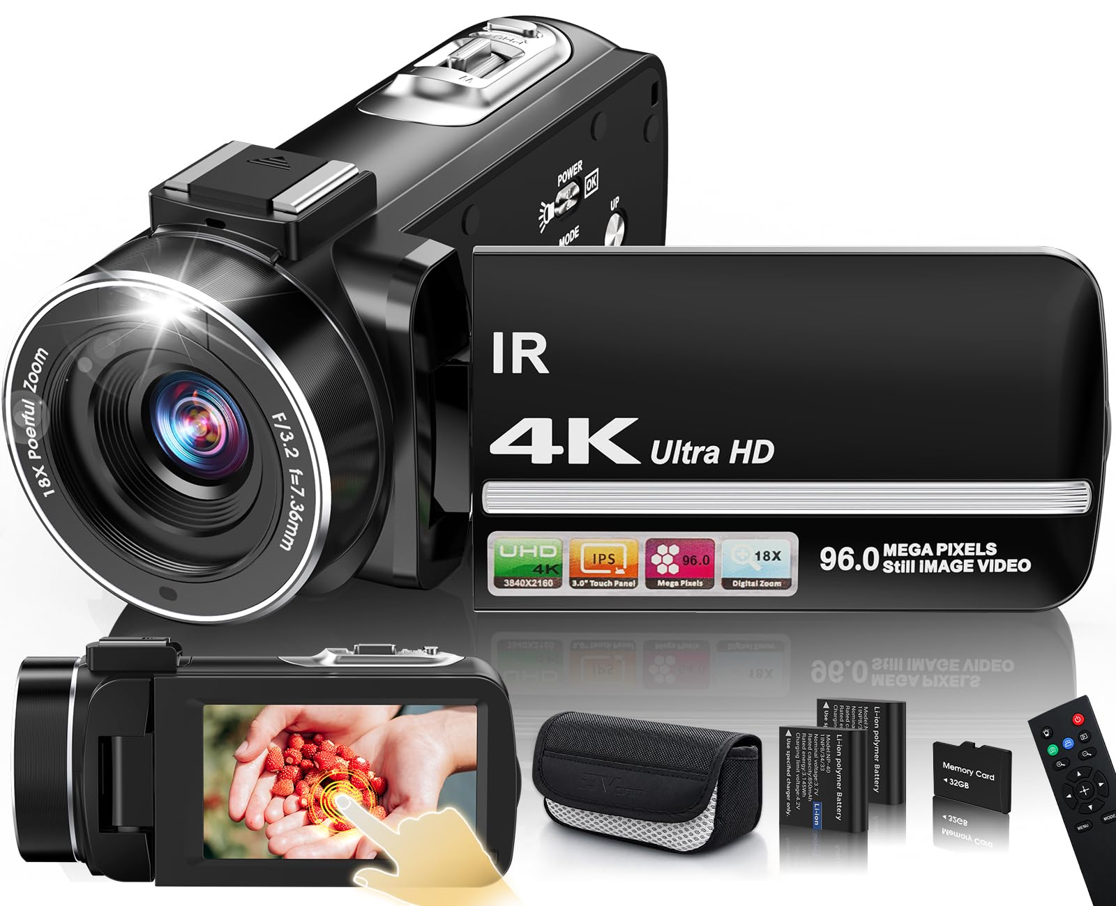 4K Video Camera Camcorder 96MP Vlogging Camera for YouTube and Beginners | 3.0" 