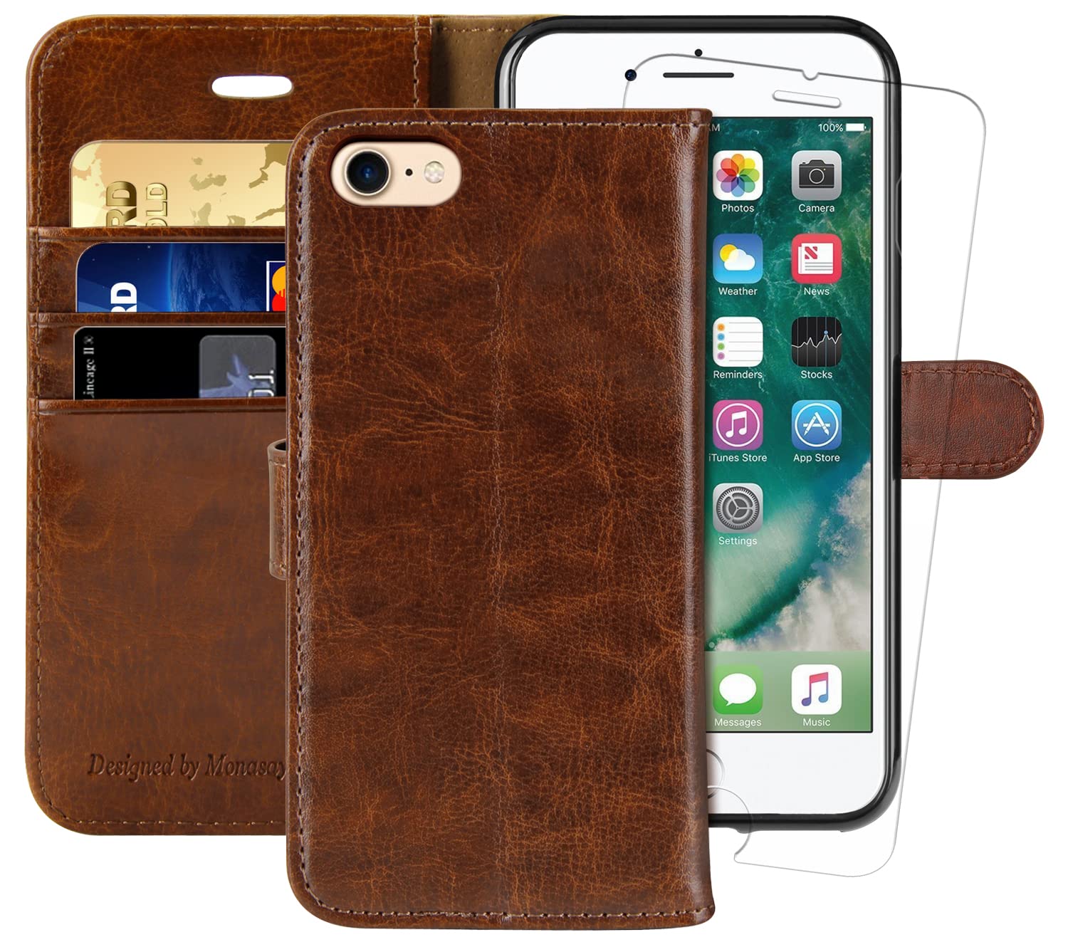 MONASAY iPhone 7/8/SE 2020/2022 Wallet Case, Flip Folio Leather Cover with RFID 