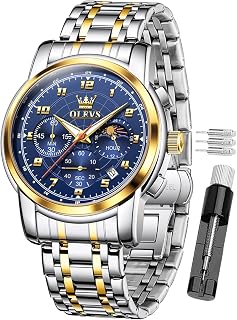 OLEVS Mens Watch, Chronograph Quartz Stainless Steel Dress Watches for Men, 3ATM Waterproof Luminous Hands, Multi Functional Casual Wrist Watches with Link Adjustment Tool
