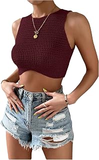 GORGLITTER Camiseta sin mangas de ganchillo para mujer, sin mangas, a la moda, de punto