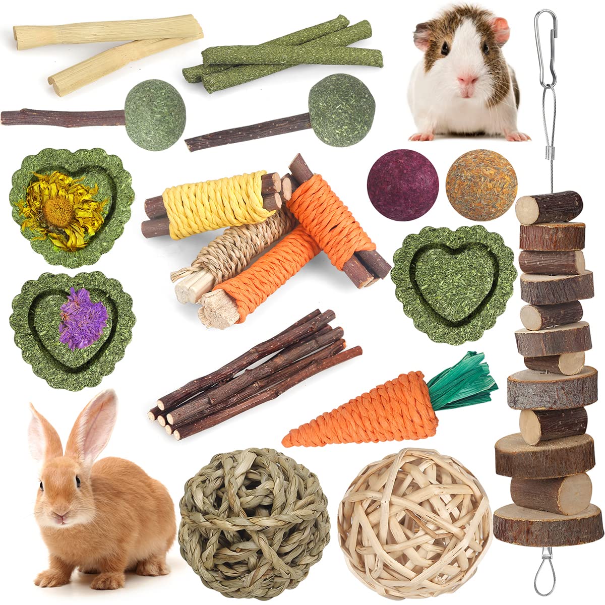 Rabbit Toys Guinea Pig Toys Hamster Toys Bunny Toys 18Pcs Natural Timothy Hay St