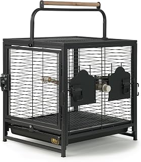 Prevue Pet Products Playtop Travel Carrier with Front Facing Door - Black | Outdoor Travel Bird Cage for Small Parrots & Birds, Rope Perch, Lightweight & Portable, Easy Transport