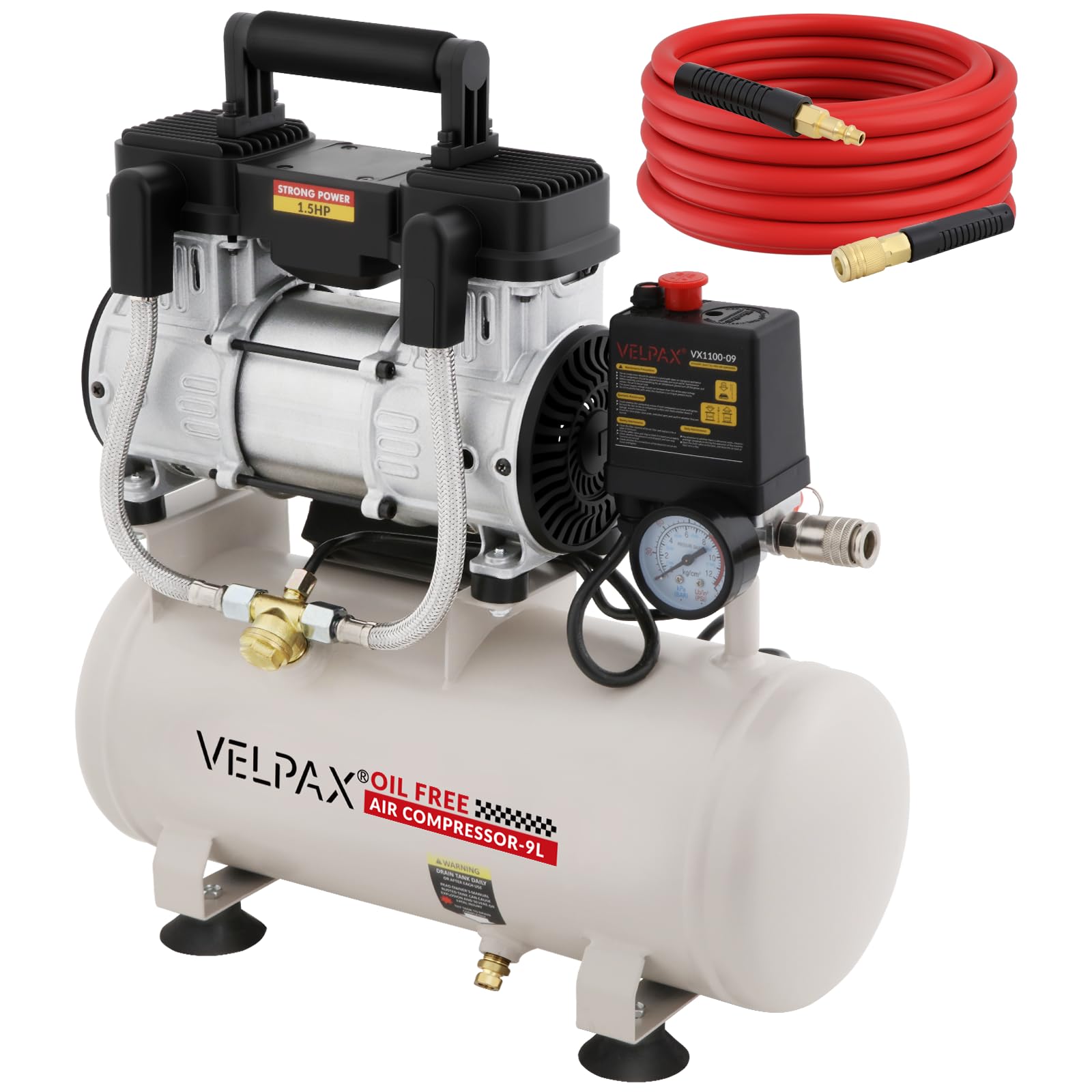 Ultra Quiet Air Compressor, Only 60dB, 2.4 Gallon Tank, Oil-Free, 110V/60Hz 1.5H