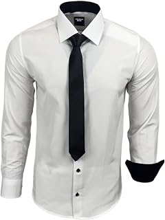 Subliminal Mode Easy Iron Shirt Mens Collar Two Tone Plain Long Sleeve Slim Business Gift Idea Christmas Valentine's Day RN77