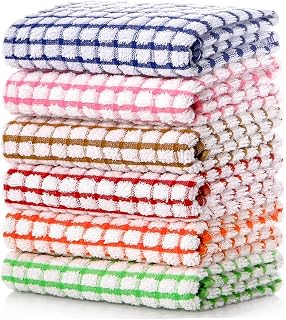 Kitchen Dish Towels, 11 Inch x 16 Inch Bulk Cotton Kitchen Towels, 6 Pack Cleaning Cloth with 6 Color Assorted