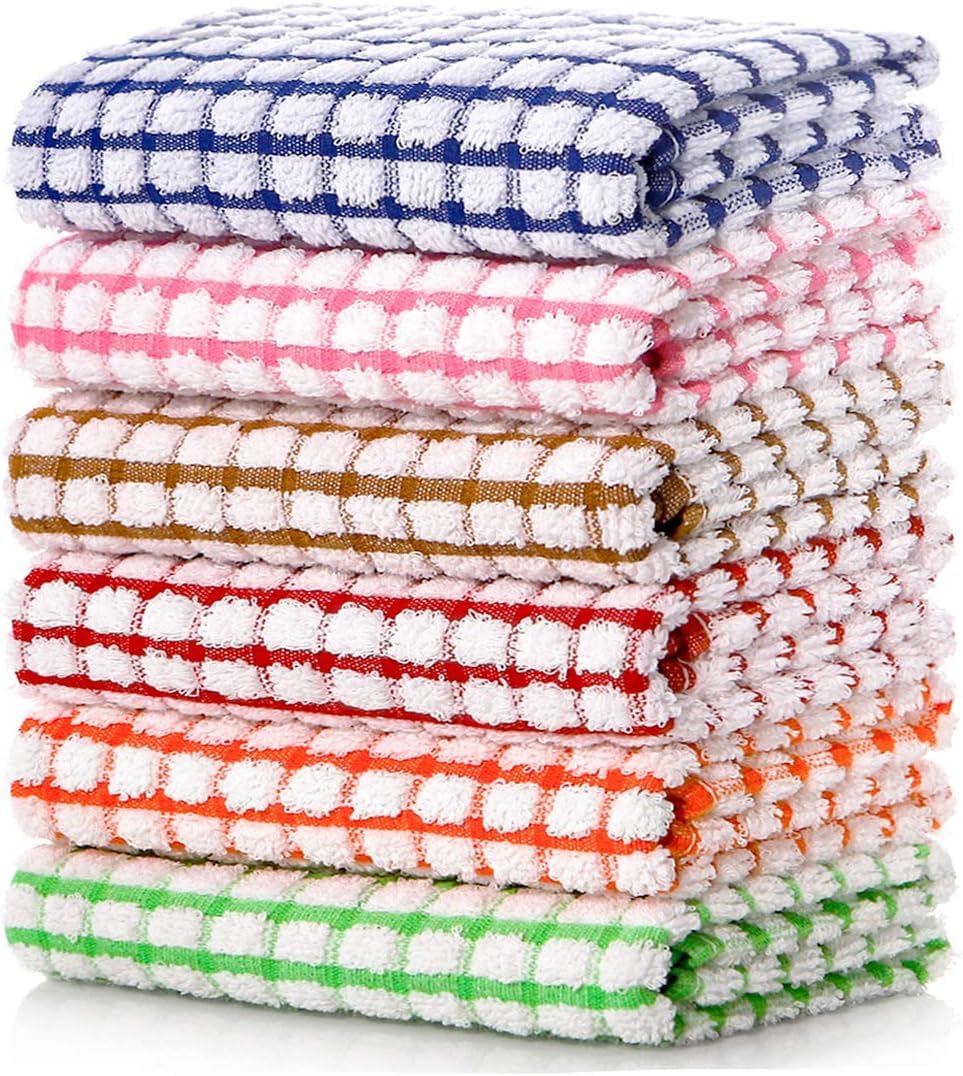 Kitchen Dish Towels, 11 Inch x 16 Inch Bulk Cotton Kitchen Towels, 6 Pack Cleani