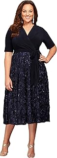 Alex Evenings Plus Size Women's Short Sleeve Fluttering Dress for Special Occasions