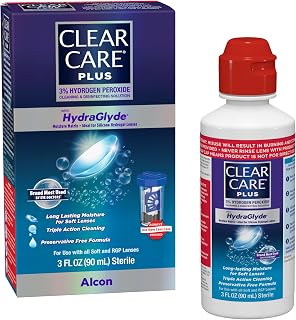 CLEAR CARE Plus Cleaning & Disinfecting Contact Lens Solution, 3 Oz | HydraGlyde Moisture Matrix, Travel Pack for Soft & RGP Lenses, Preservative-Free, Included Lens Case, Deep Cleaning Action