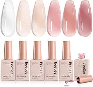 beetles Gel Polish Whispers of Love Jelly Gel Nail Polish Set, 6 Colors | Milky White Nude Pink Neutral Sheer Translucent Soak Off UV Gel Nail Kit, Nail Concealer for Salon DIY Manicure Gift Women