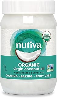 Nutiva Organic Coconut Oil- 15 fl oz (444 mL) - USDA Organic Cold Pressed Unrefined Extra Virgin Coconut for Cooking, Skin, Hair, Massage, and Oil Pulling. Contains Natural MCT