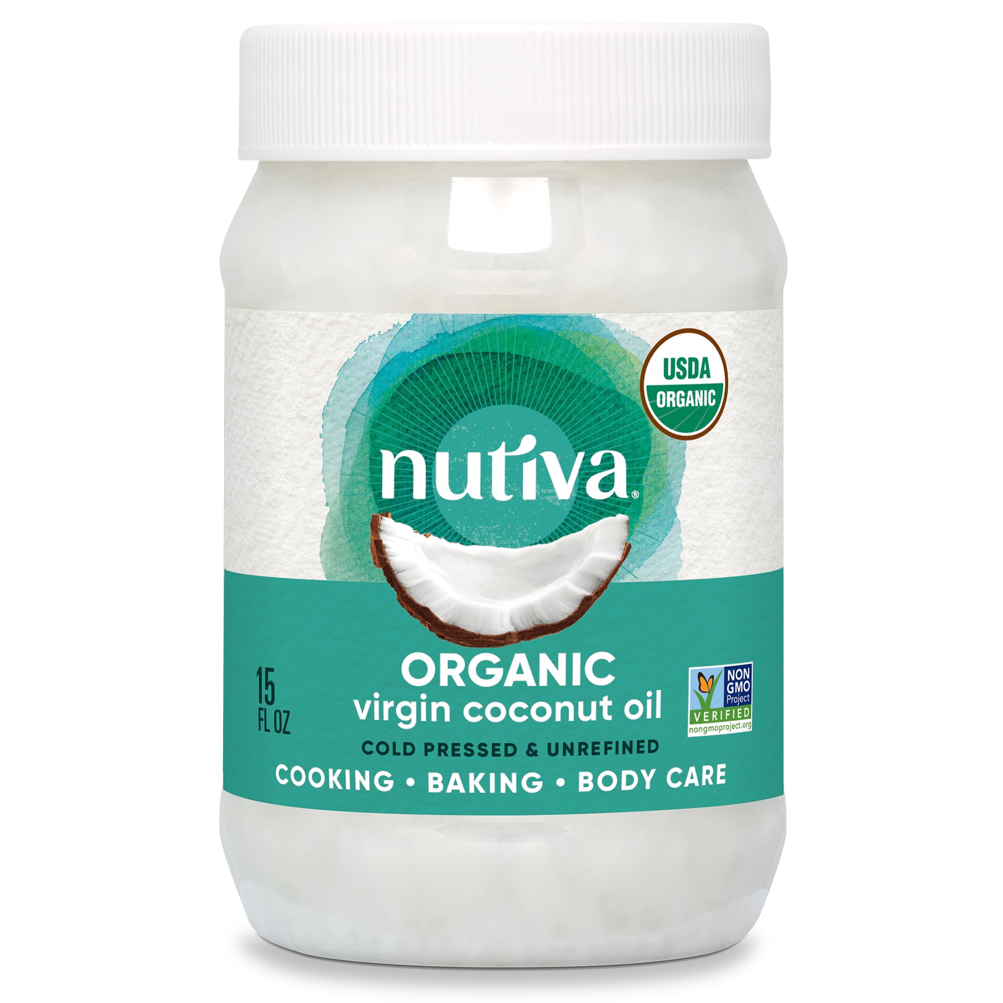 Nutiva Organic Coconut Oil- 15 fl oz (444 mL) - USDA Organic Cold Pressed Unrefi