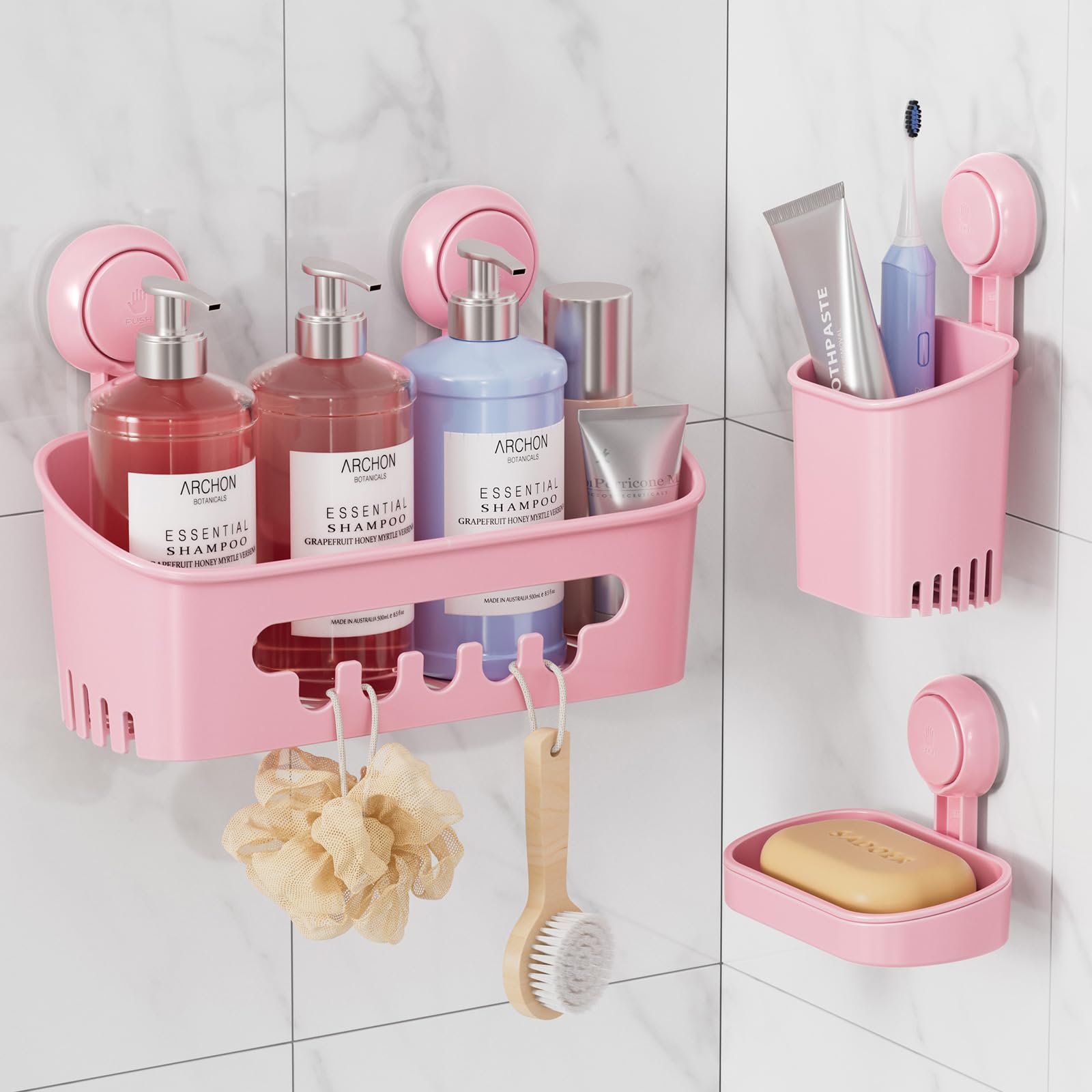 LEVERLOC Shower Shelf with Suction Cups Without Drilling for Bathroom Shelf