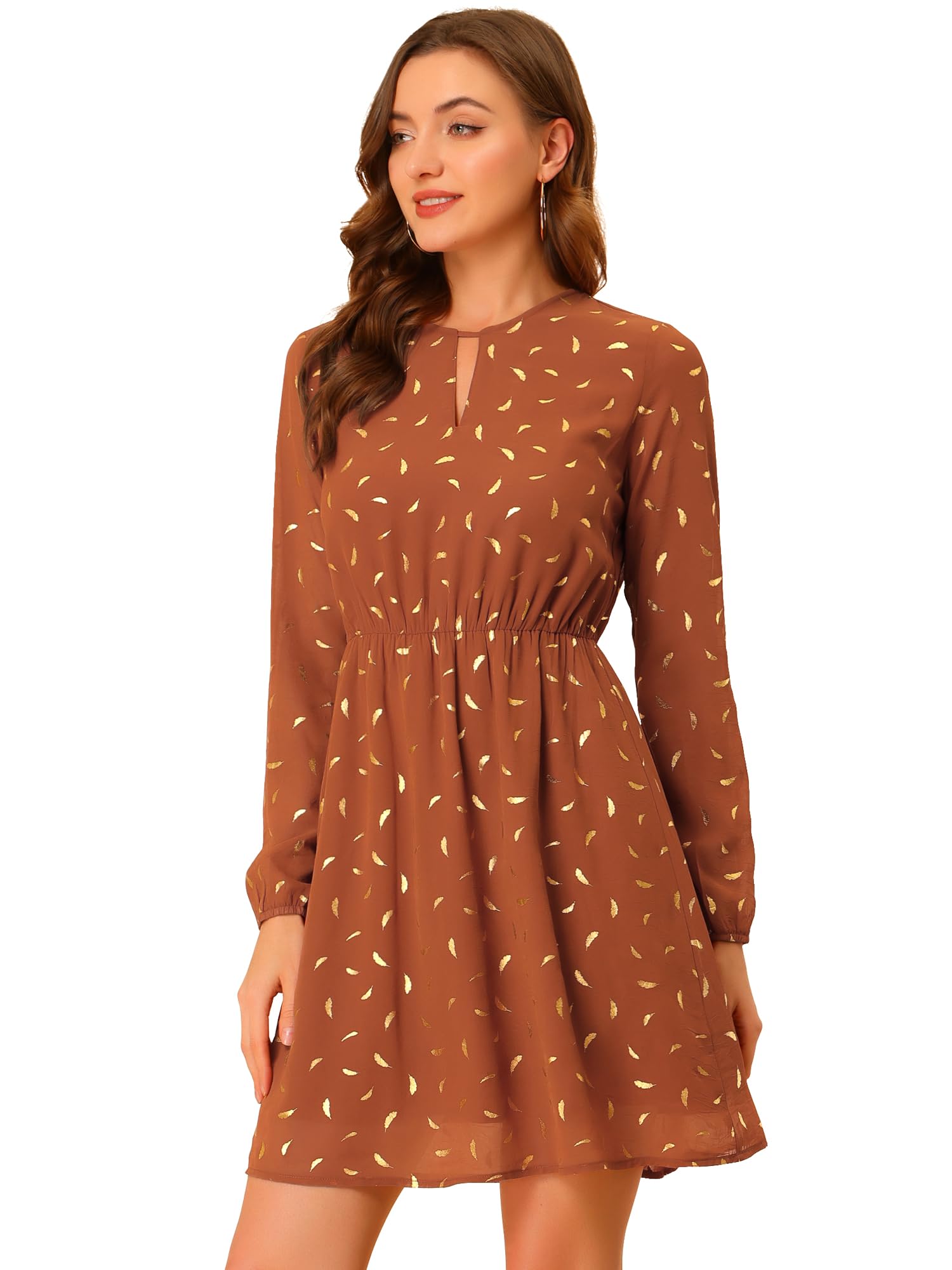 Allegra K Women Metallic Star Choker V Neck Party Flared A-Line Dress