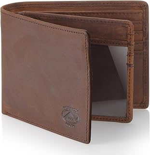 Stealth Mode Leather Bifold Wallet for Men with ID Window and RFID Blocking, brown, Standard size, Bifold leather wallet for men