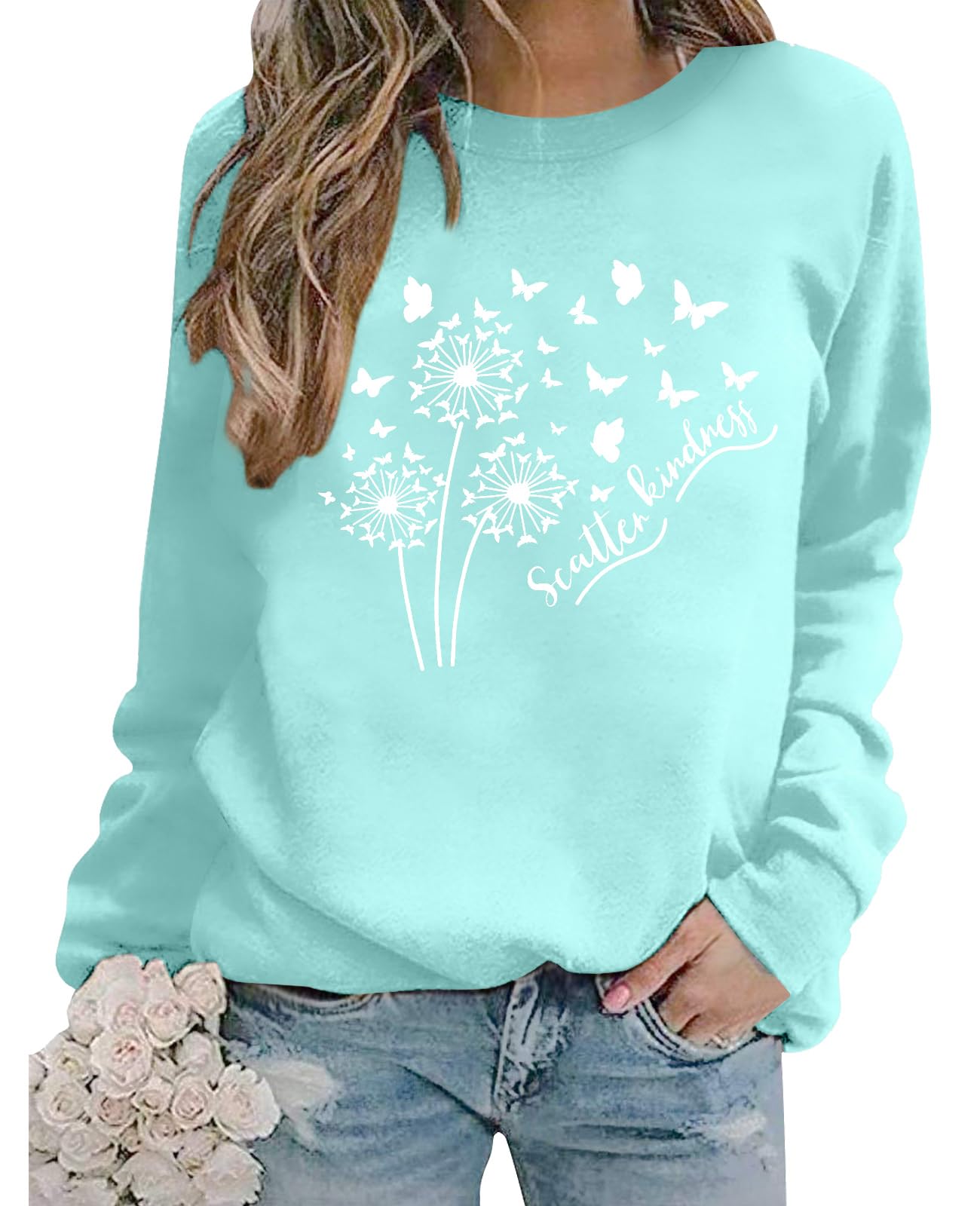 BANGELY Womens Dandelion Sweatshirt Hope Love Floral Graphic Shirt Casual Crewne