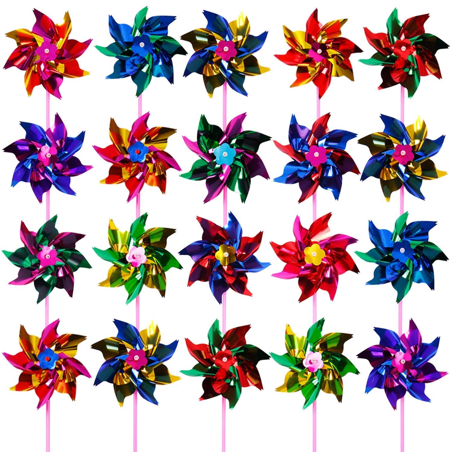 Elcoho 100 Pieces Plastic Rainbow Windmill Party Pinwheels DIY Pinwheel | Outdoo