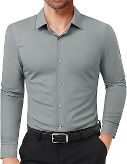Lion Nardo Mens Slim Fit Elegant Shirts Stretch Long Sleeve Muscle Fit Formal Shirts Wrinkle Free Button Up Shirts