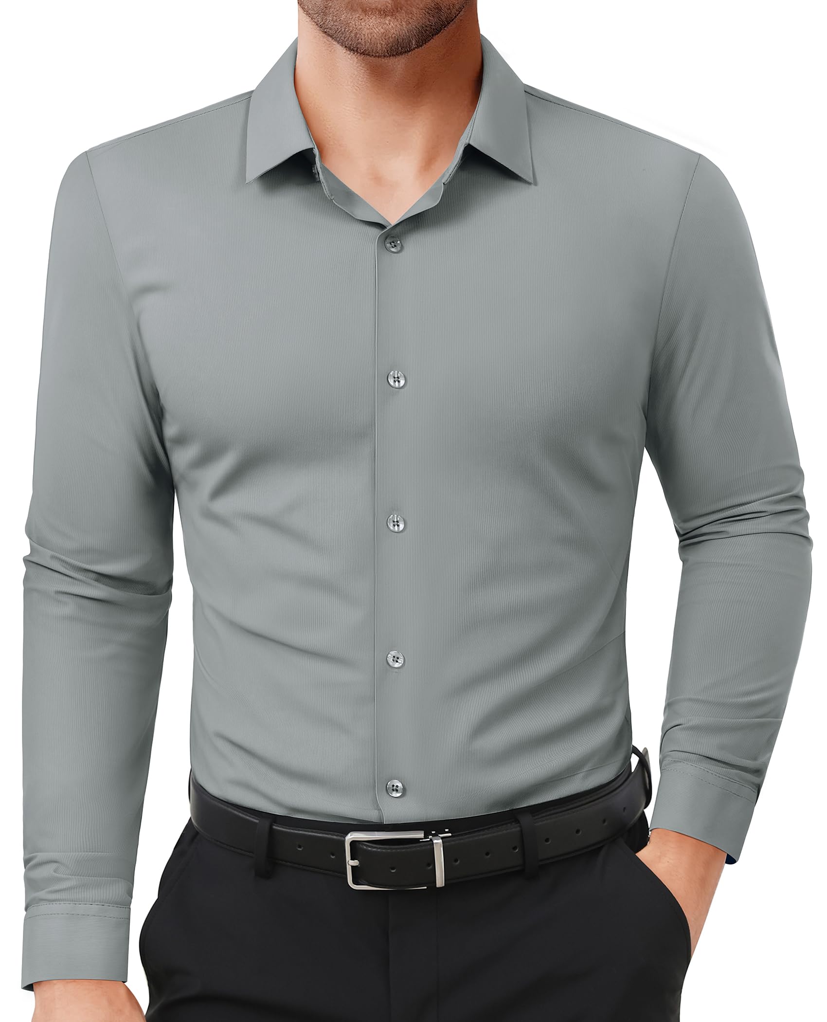 Lion Nardo Mens Slim Fit Elegant Shirts Stretch Long Sleeve Muscle Fit Formal Sh